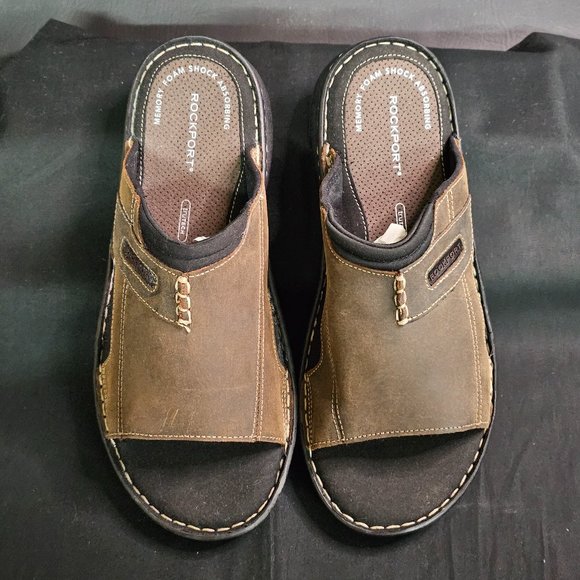 ROCKPORT MEN\'S DARWYN SLIDE II Sandal Brown LEATHER sz 10 NWOB